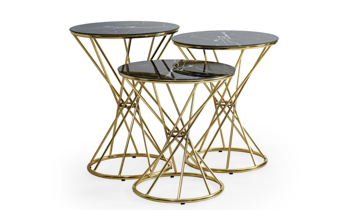 Kuşaklı Gold Metal Leg Side Table