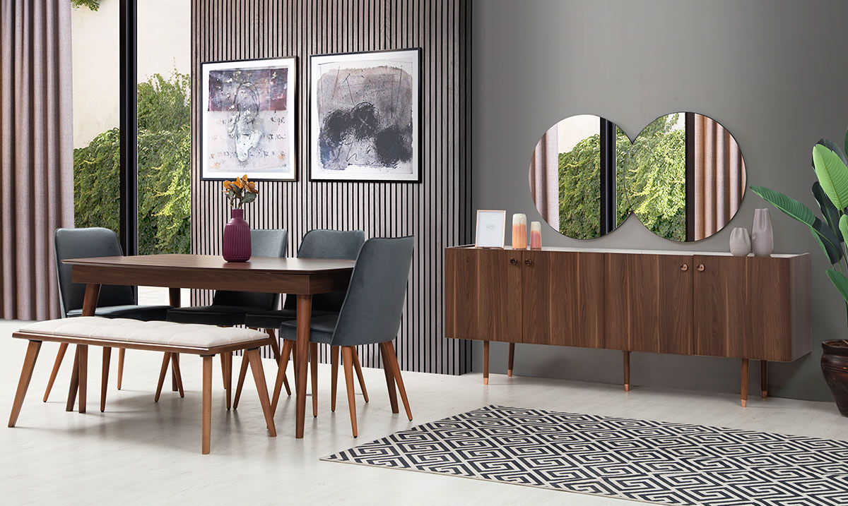 Rose Wooden Leg Dining Room Set