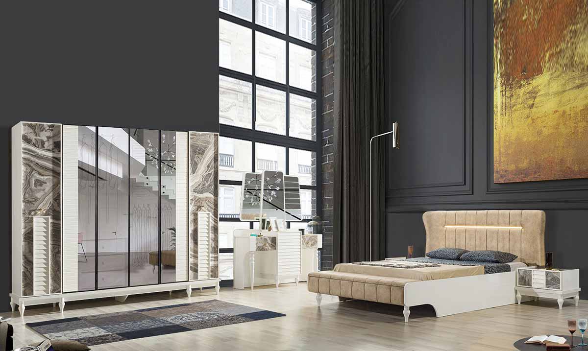 Okyanus Mermer Desenli 6 Door Bedroom Set