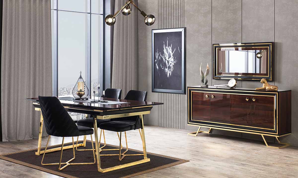 Sentra Metal Leg Dining Room Set (Walnut)