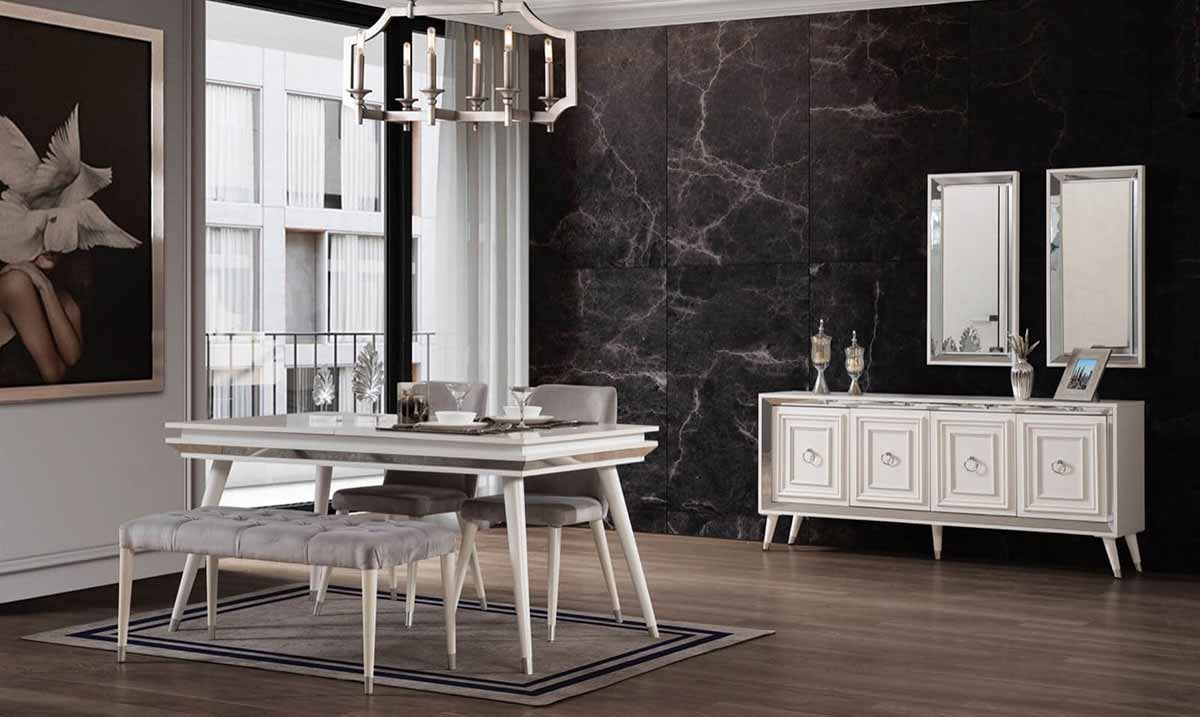 Zena Art Deco White Dining Room Set