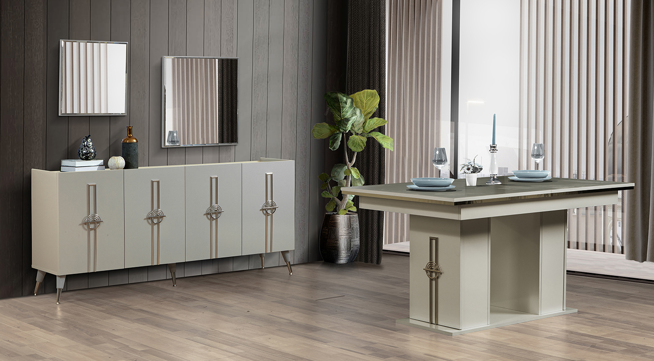 Ege Metallic Chrome Dining Room Set