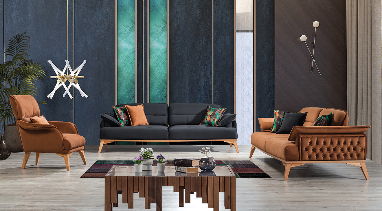 Elit Wooden Leg Sofa Set