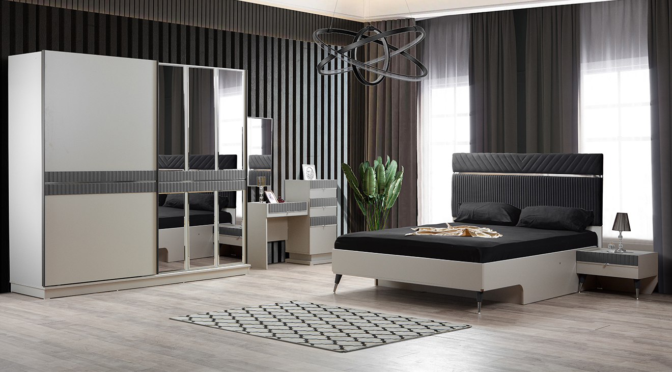 Elit Gray Sliding Door Bedroom Set