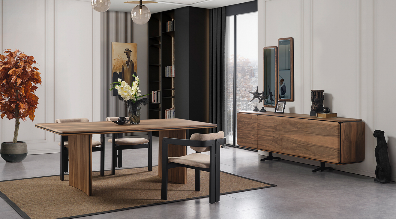 Hema Walnut Modern Dining Room Set