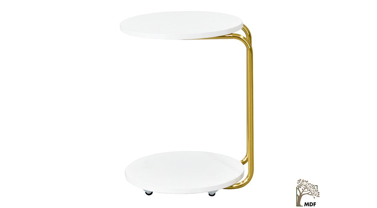 Emr Wheeled White Gold Side Table