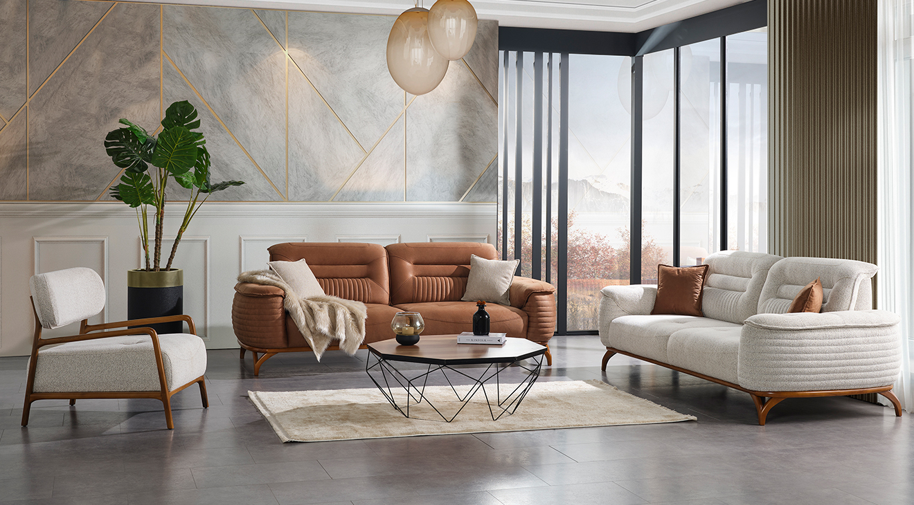 Erika Wooden Leg Sofa Set