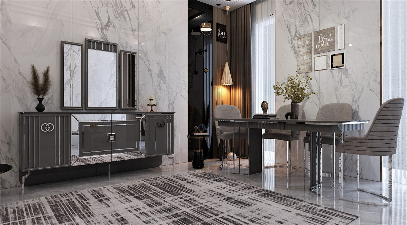 Exelance Anthracite Metal Leg Dining Room Set