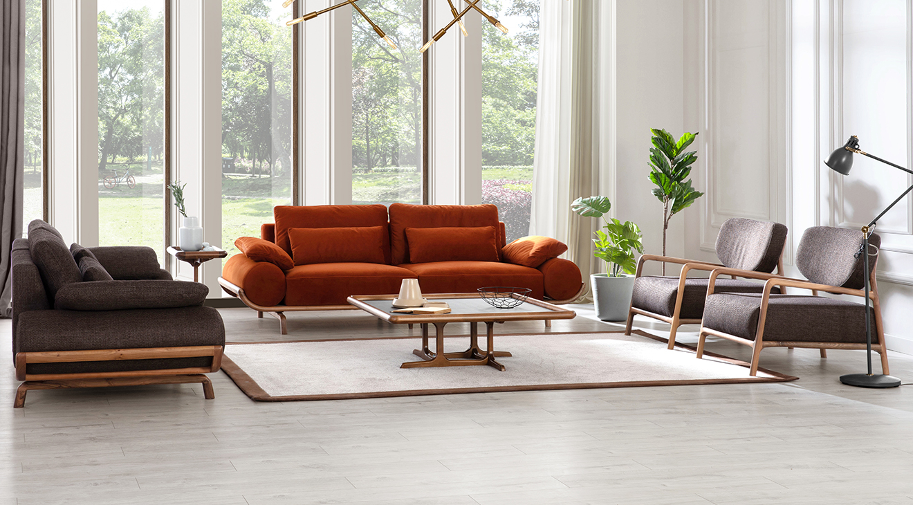 Giza Walnut Wooden Leg Sofa Set