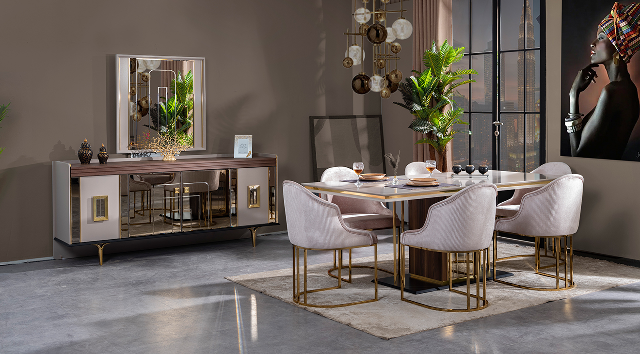 Glamor Gold Leg Dining Room Set
