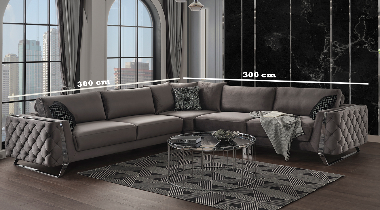 Gloria Corner Metal Leg Corner Sofa Set