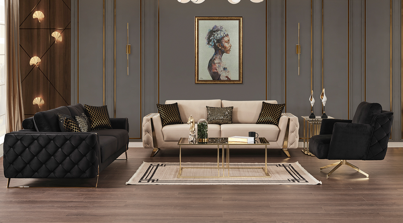 Gloria Gold Metal Leg Sofa Set