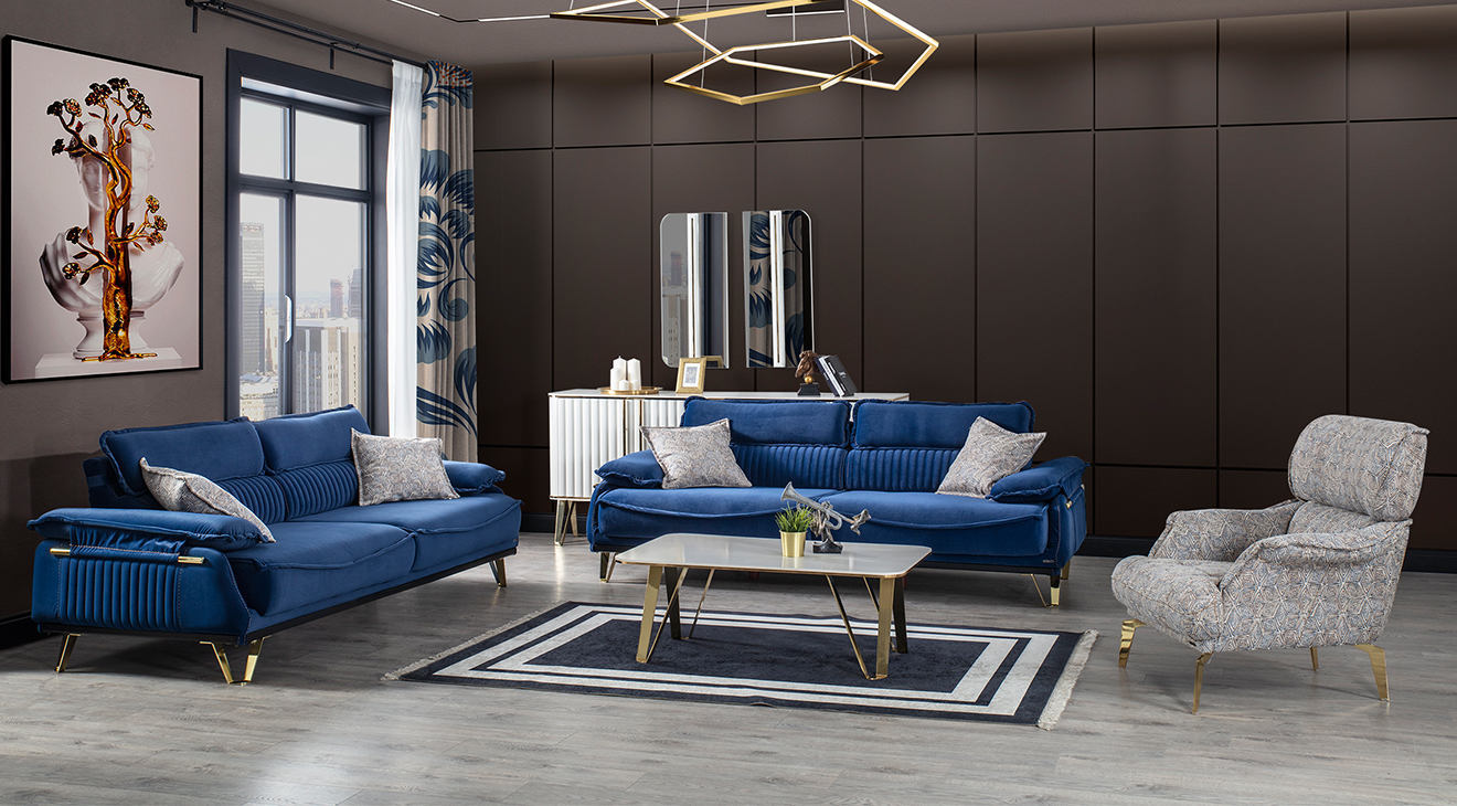Gold Duru Metal Leg Sofa Set