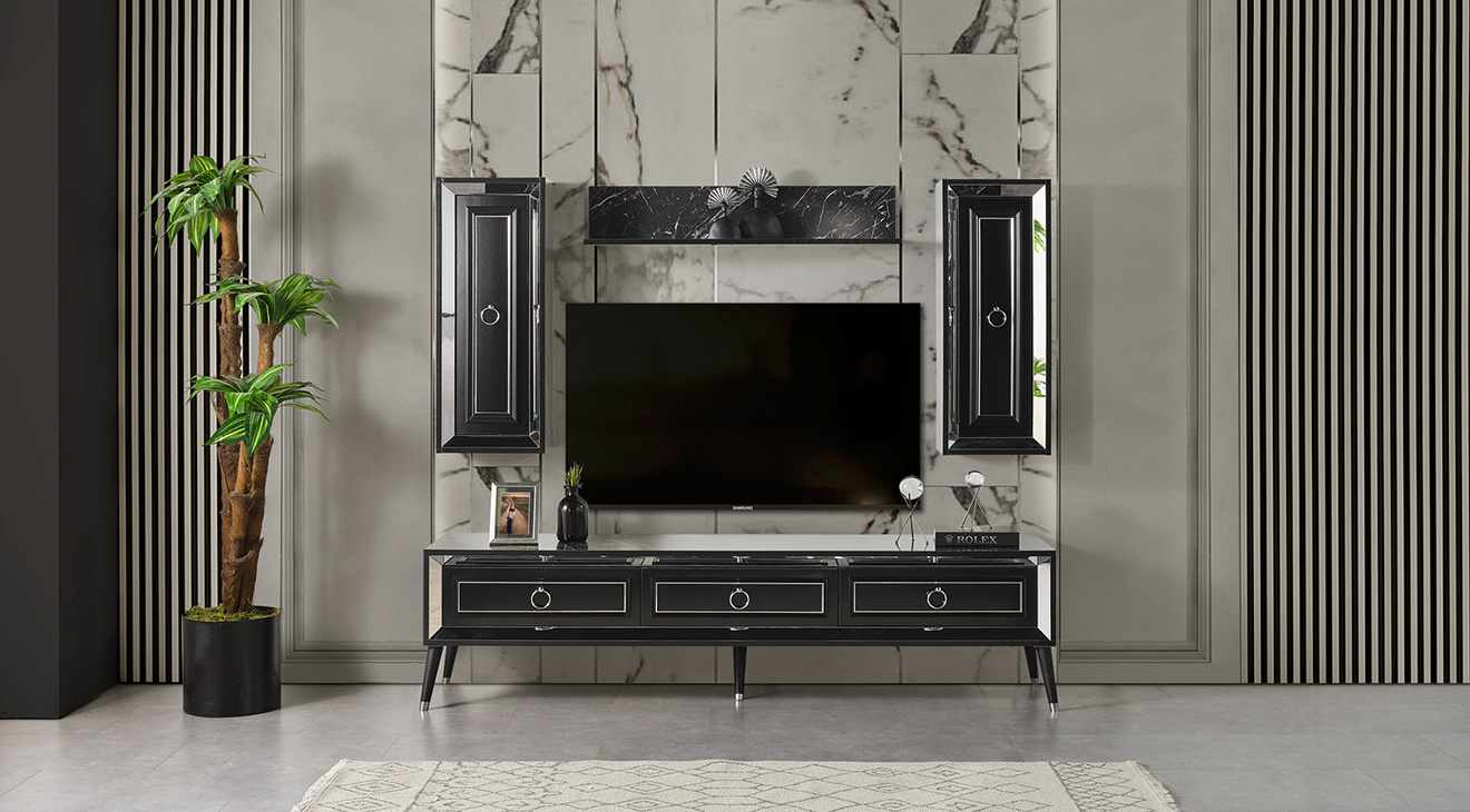Granite Wooden Leg TV Unit