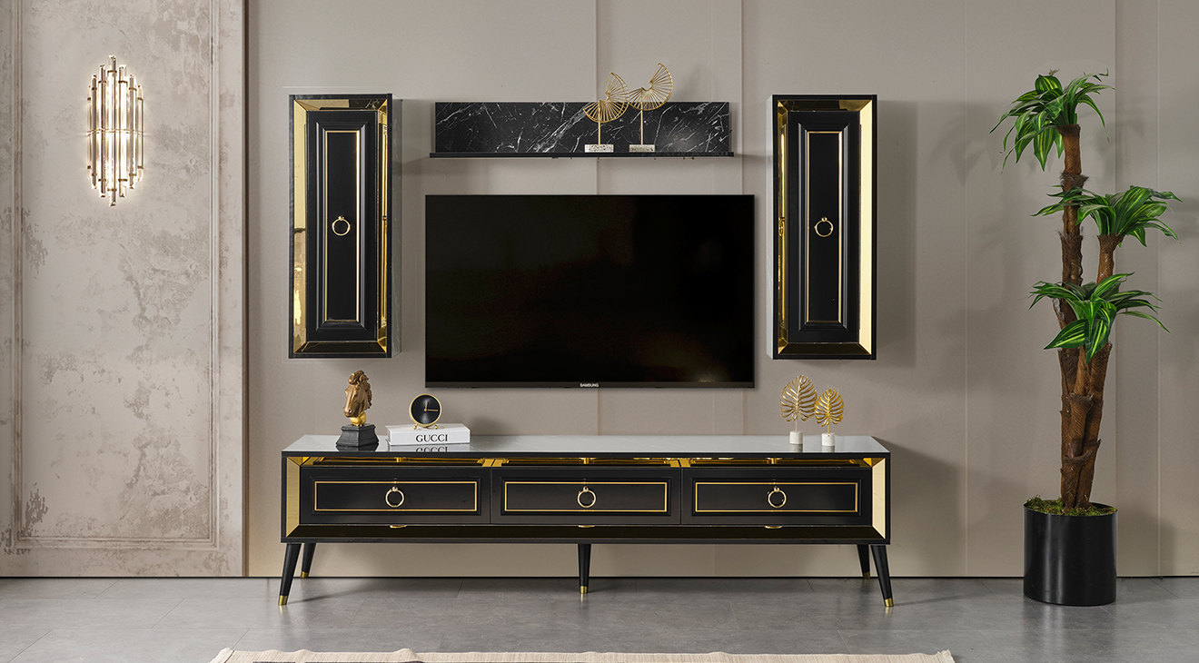 Granite Anthracite Wooden Leg TV Unit