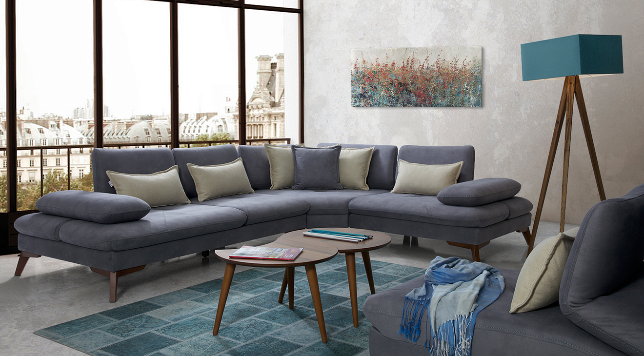 Gucci Anthracite Corner Sofa Set