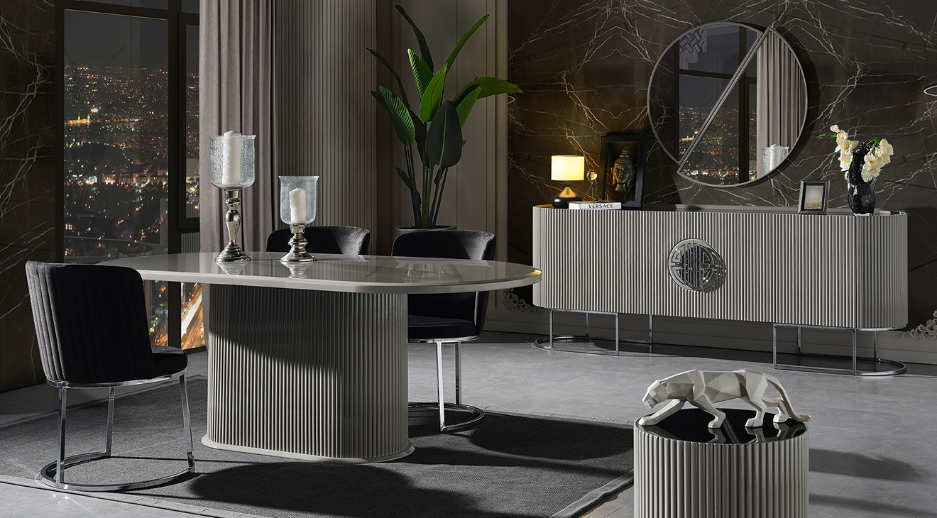 Gucci Smoke Gray Metal Leg Dining Room Set 2