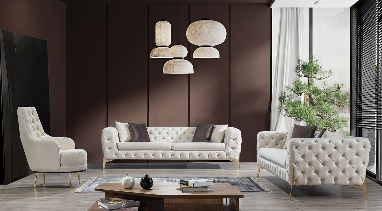 Harmony-B Gold Metal Leg Sofa Set