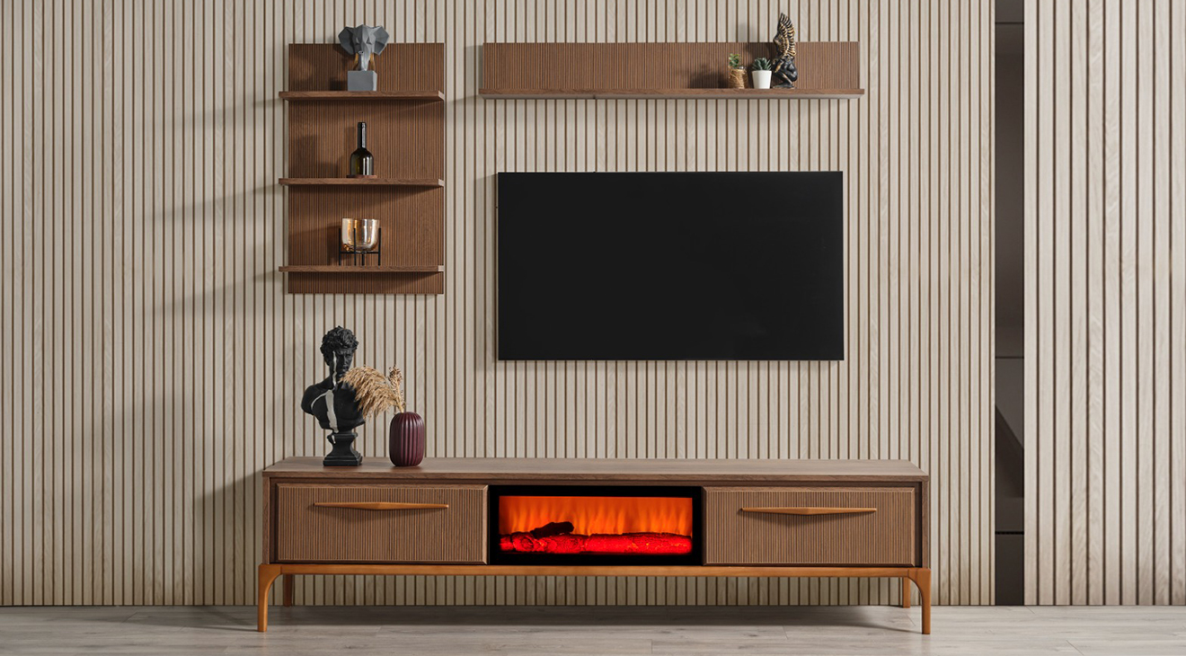 Hayal Wooden Leg Fireplace Tv Unit