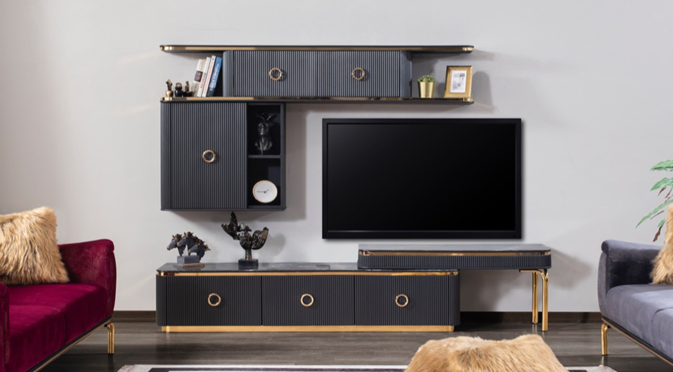 Hira Gold Metal Leg Tv Unit