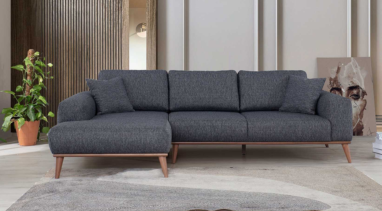 Holly Wooden Leg Corner Sofa Set