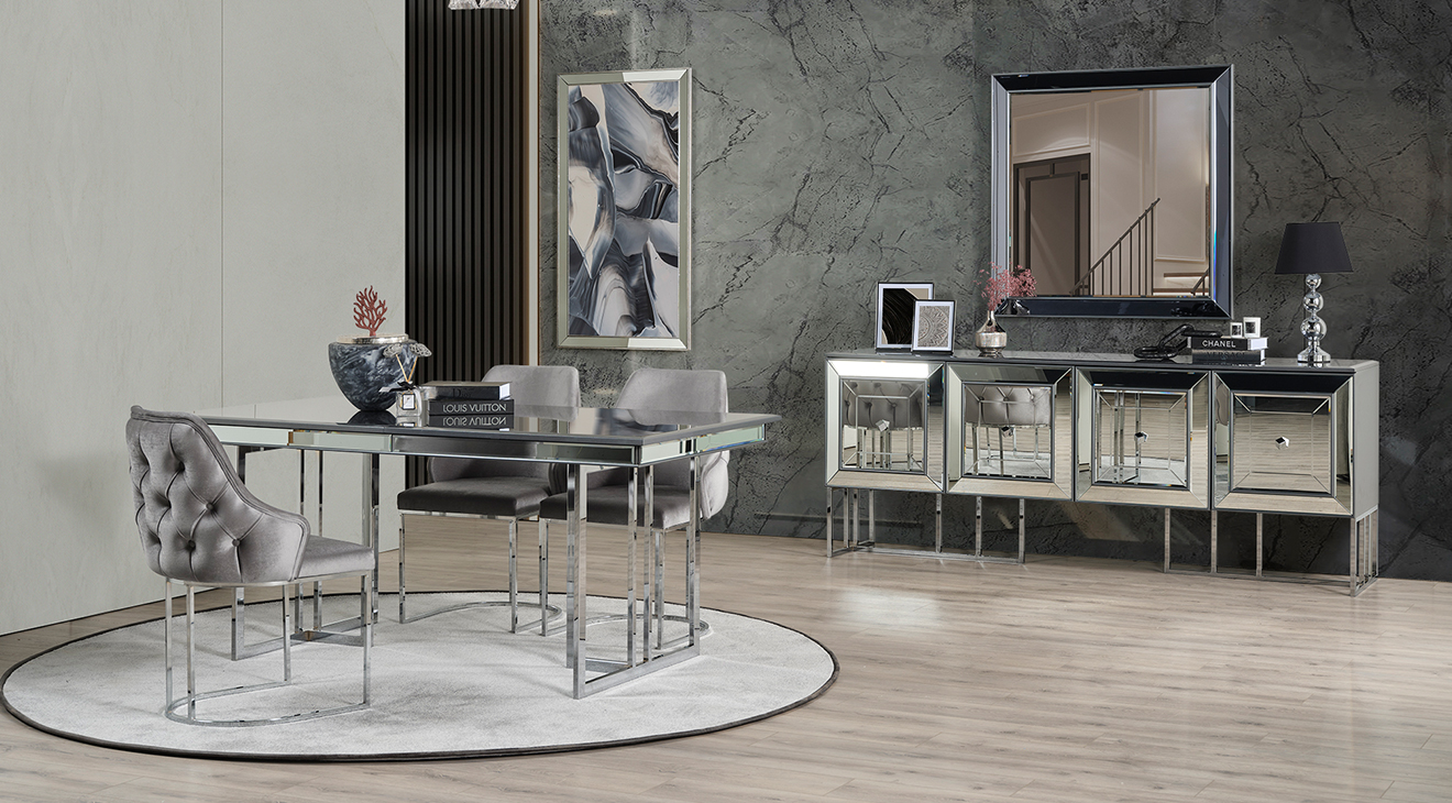 İnci Silver Metal Leg Dining Room Set