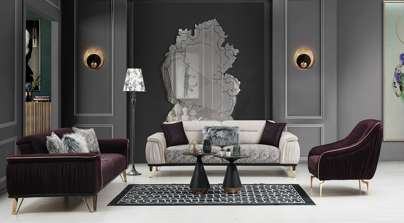 İnox Metal Leg Sofa Set