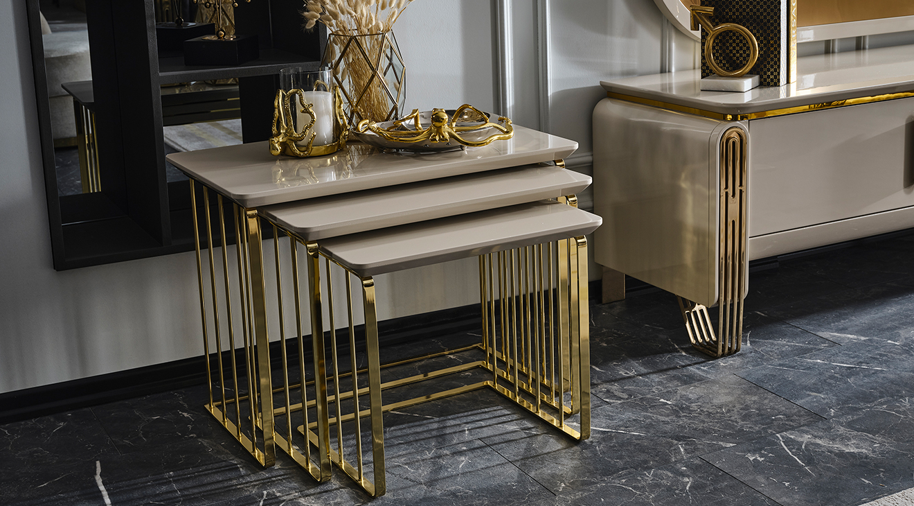 Jaguar Gold Metal Leg Nesting Table