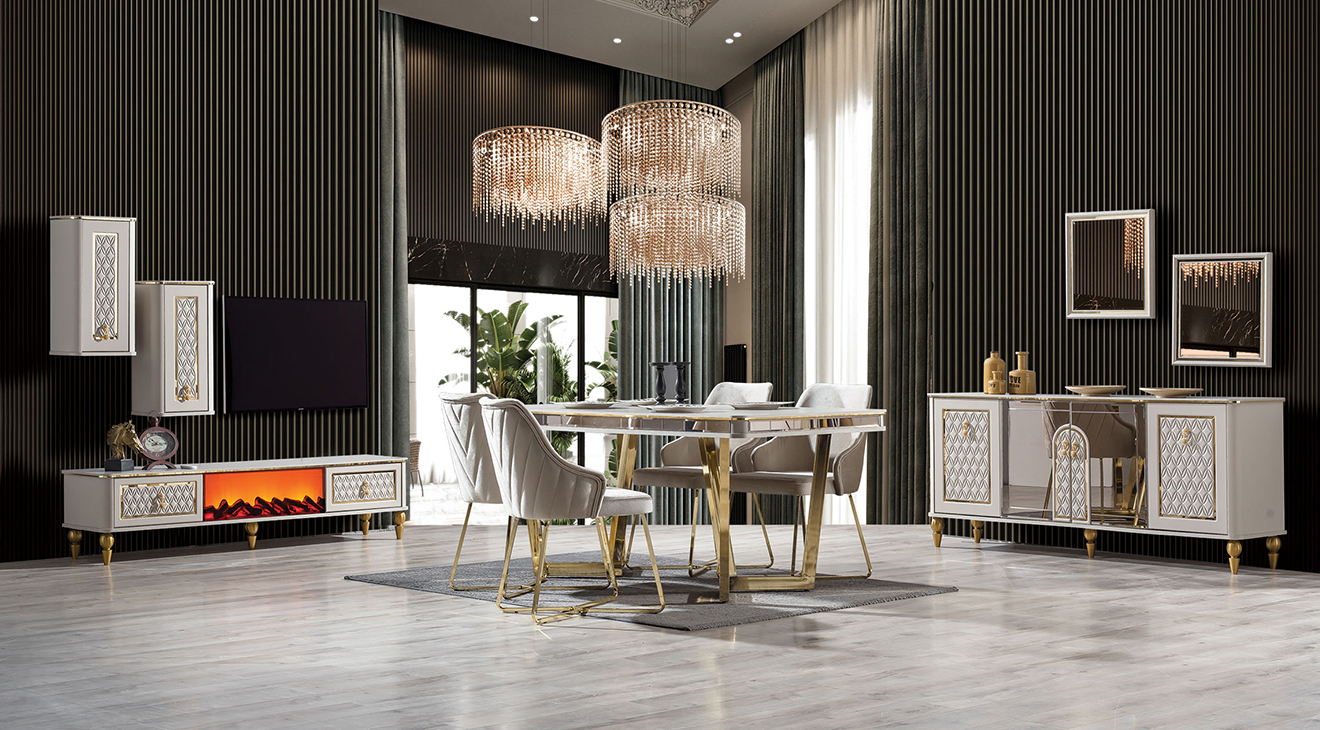 Crystal Gold Metal Leg Dining Room Set