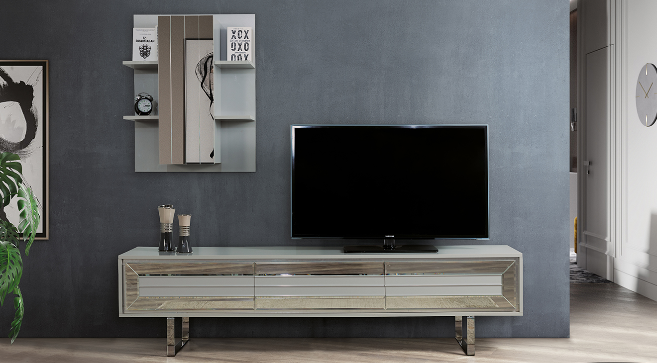 Quantum Fog Gray Metal Leg Tv Unit
