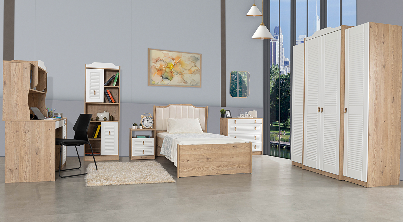 Kumsal White 4 Doors Young Room Set