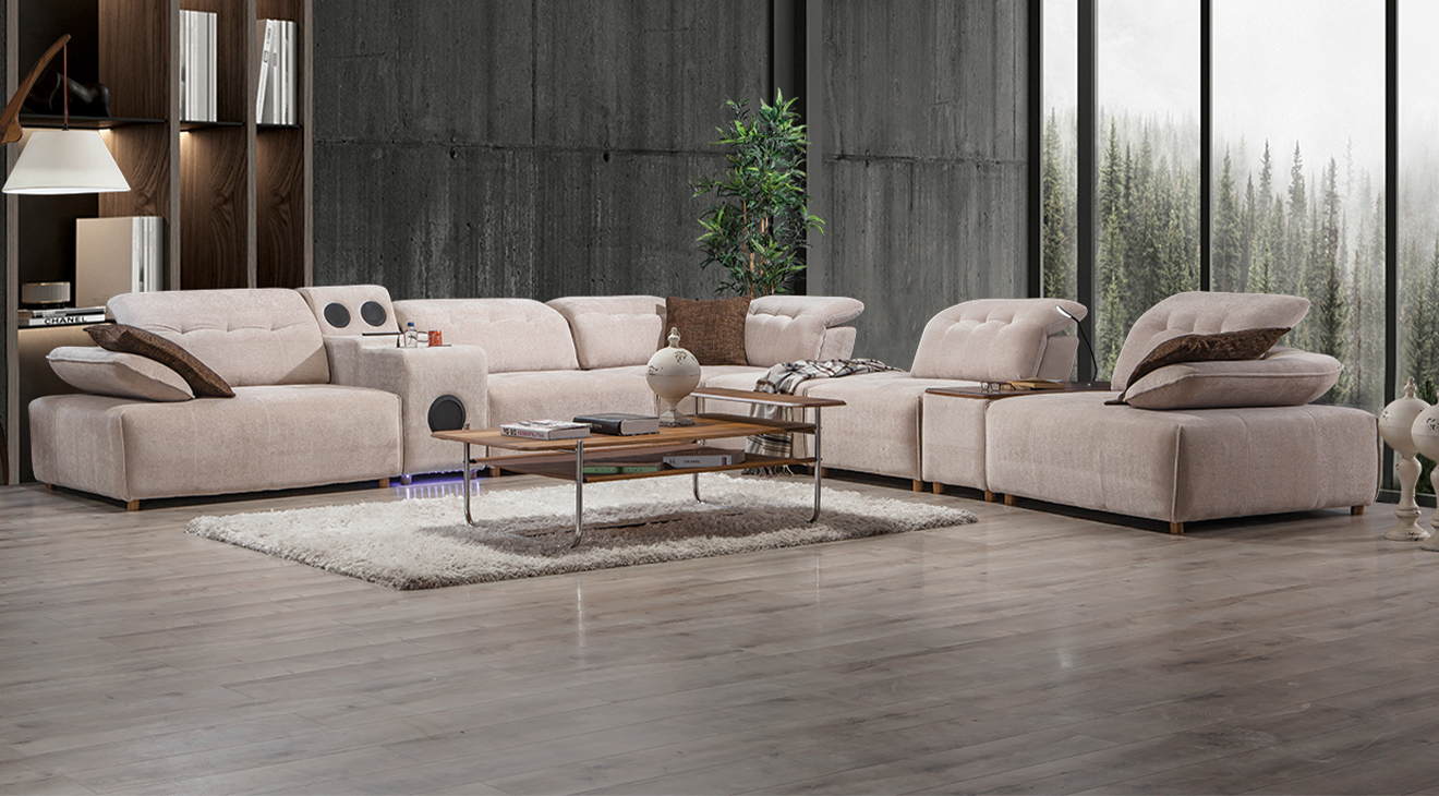 Largo B Corner Sofa Set With Wooden Legs