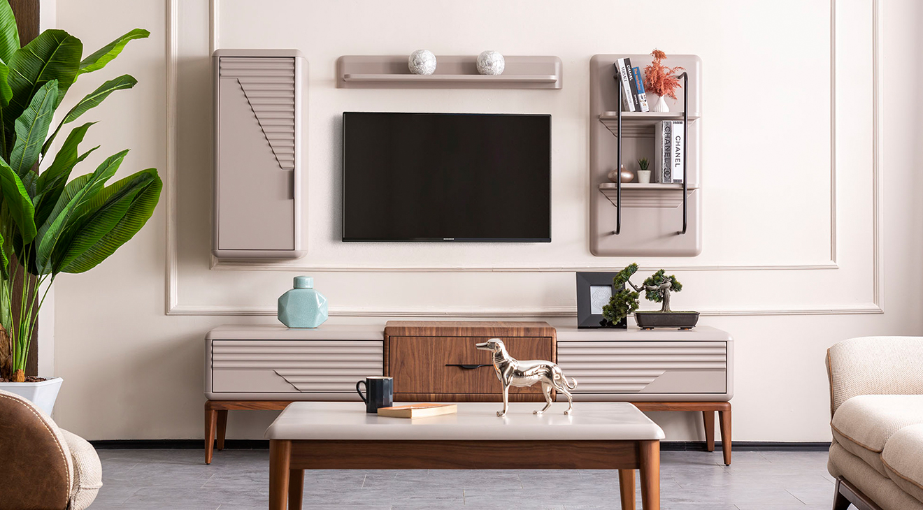 Lavin Walnut Wooden Leg Tv Unit