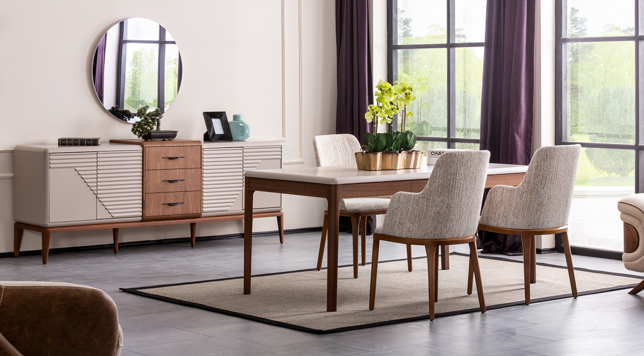 Lavin Walnut Wooden Leg Dining Room Set