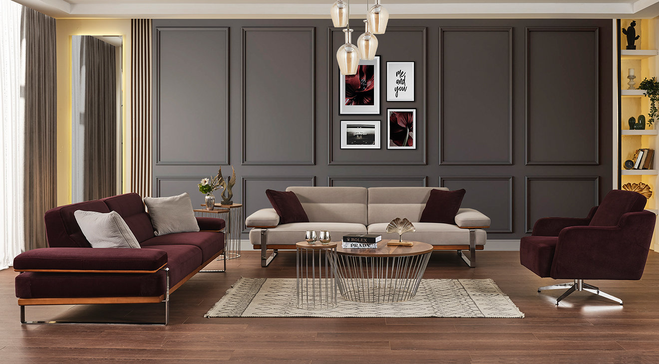 Lavina Silver Metal Leg Sofa Set 2