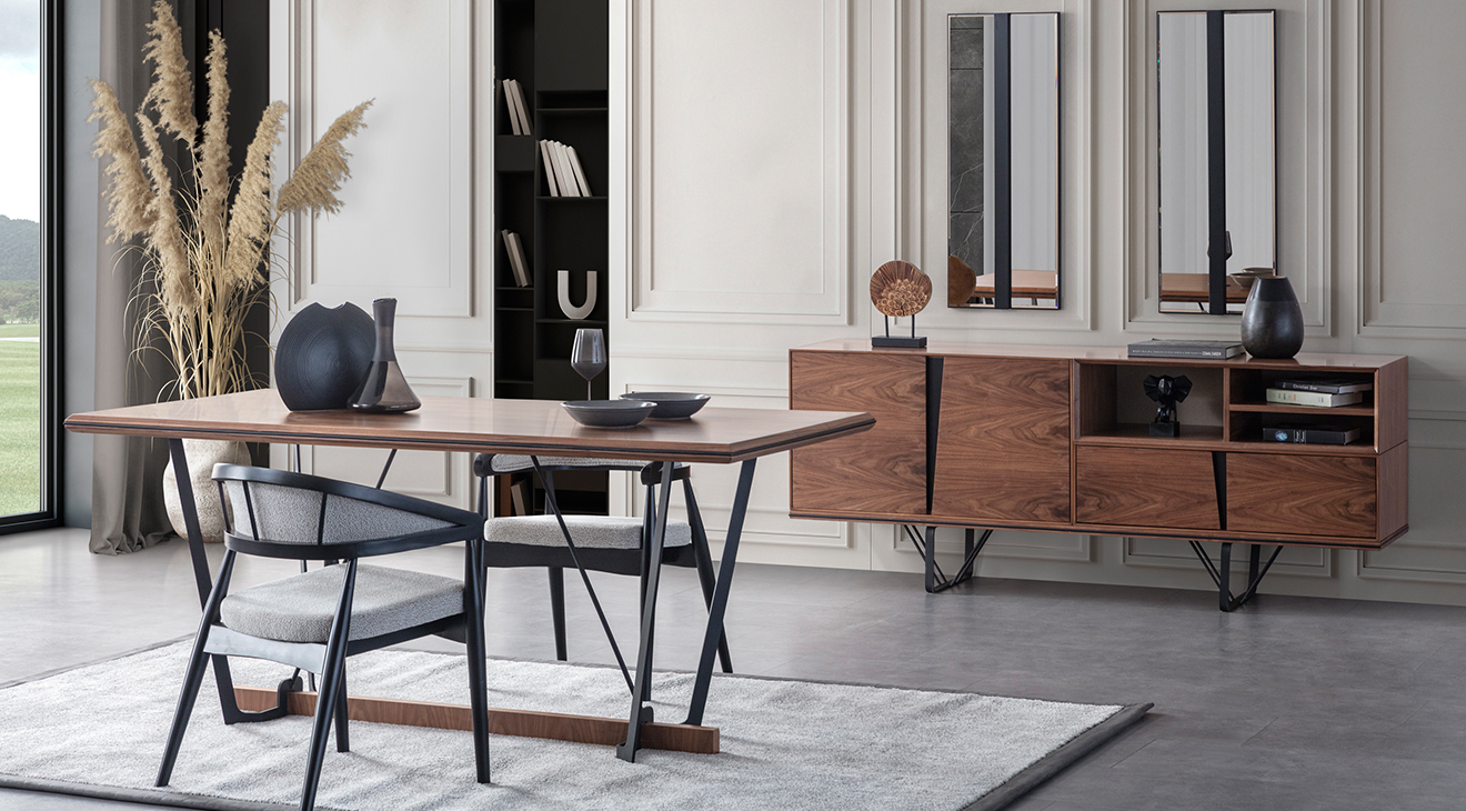 Lavinya Walnut Modern Dining Room Set
