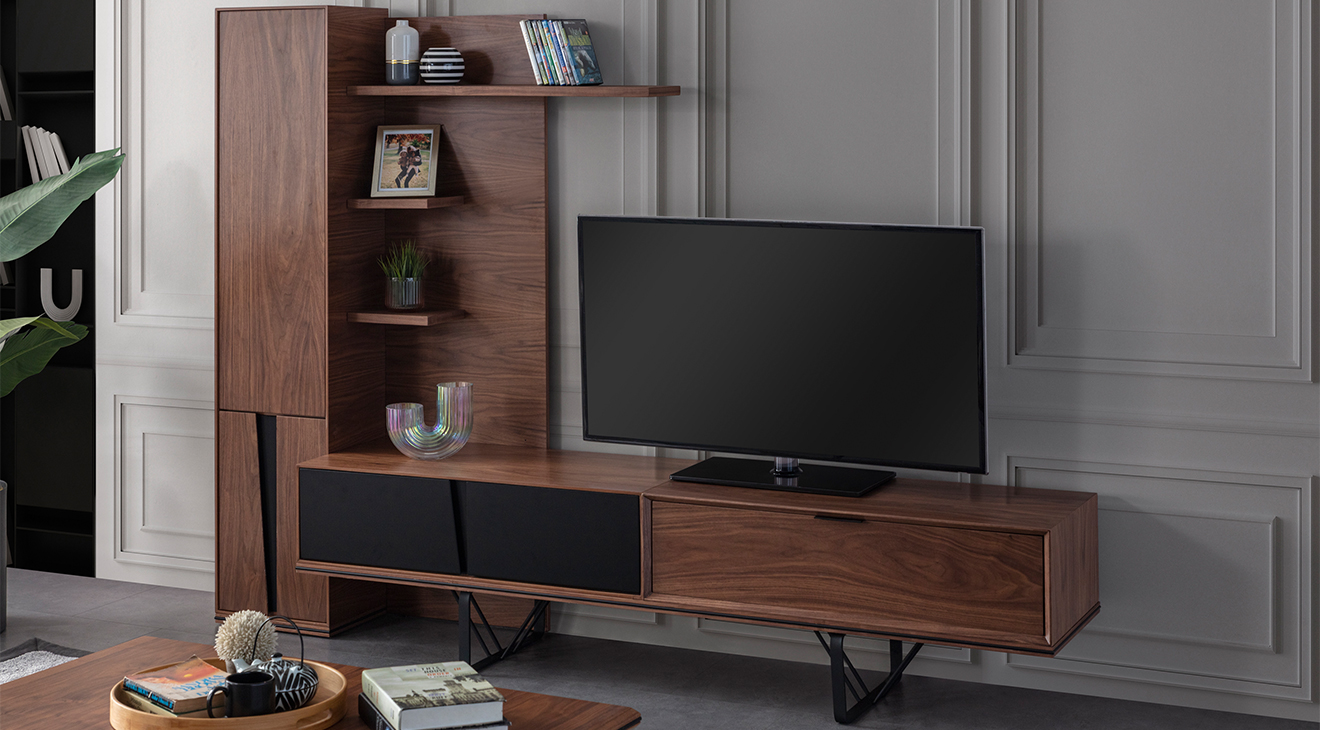 Lavinya Walnut Black Tv Unit