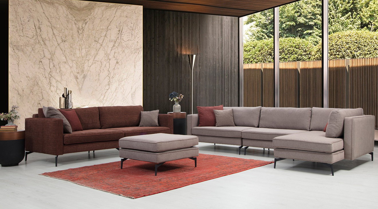 Lego Açık Gray Sofa and Puff Corner Sofa Set
