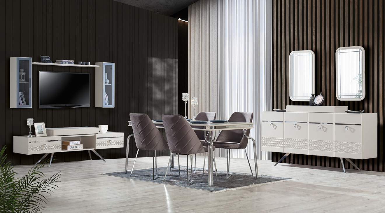 Leon Silver Metal Leg Dining Room Set