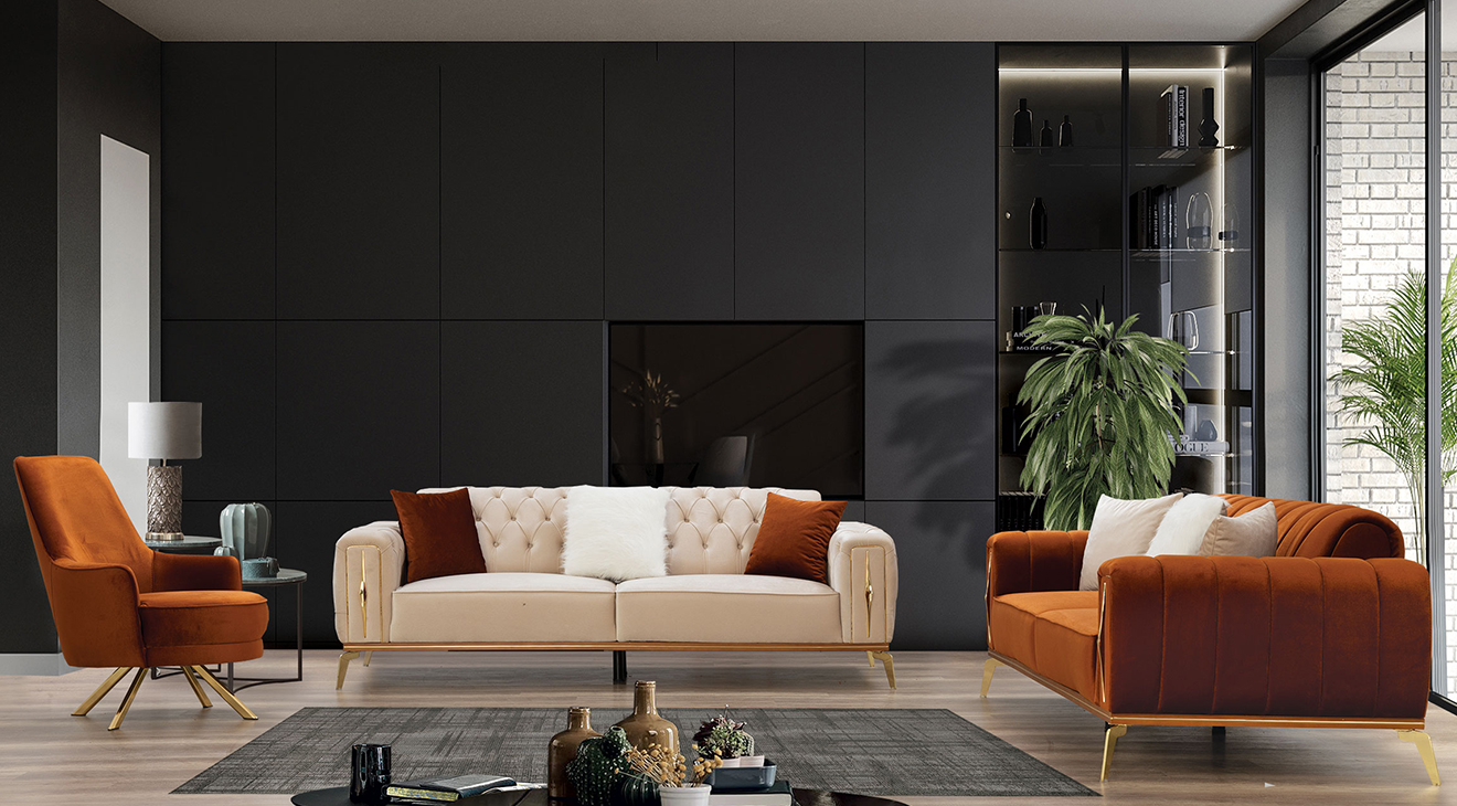 Lexus Gold Metal Leg Sofa Set