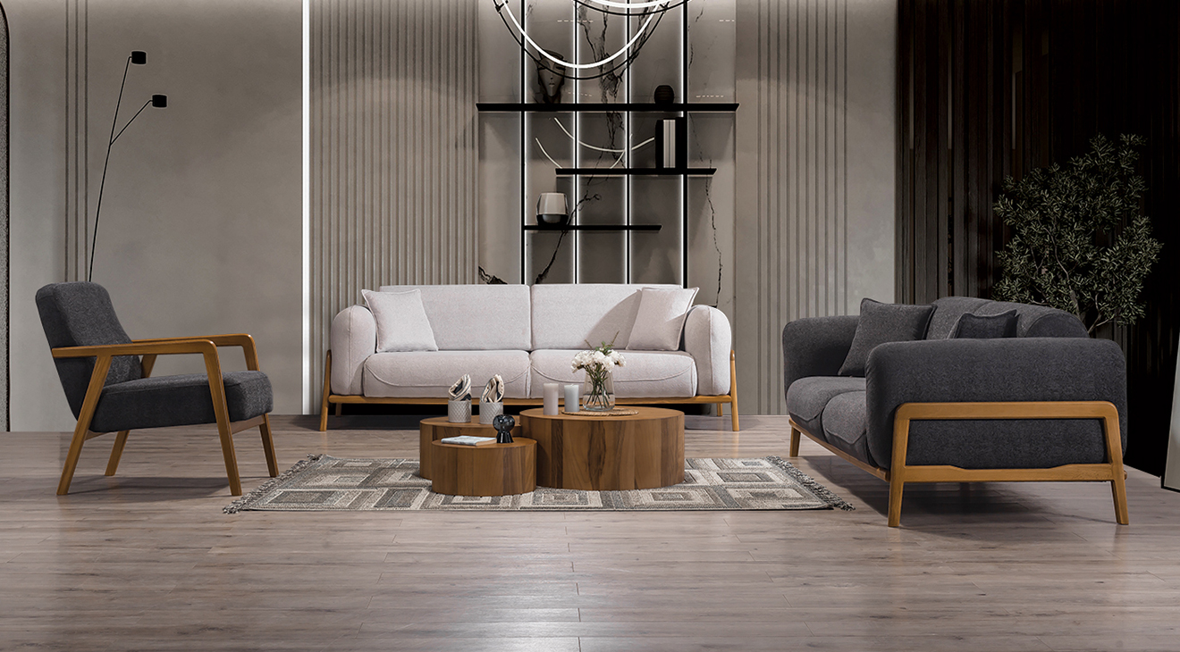 Linz Wooden Leg Sofa Set
