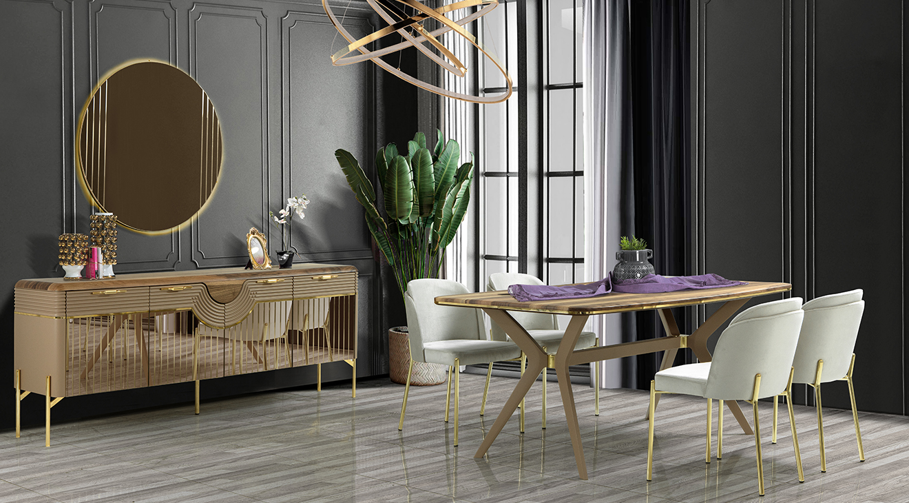 Loca Gold Metal Leg Dining Room Set (Brown)