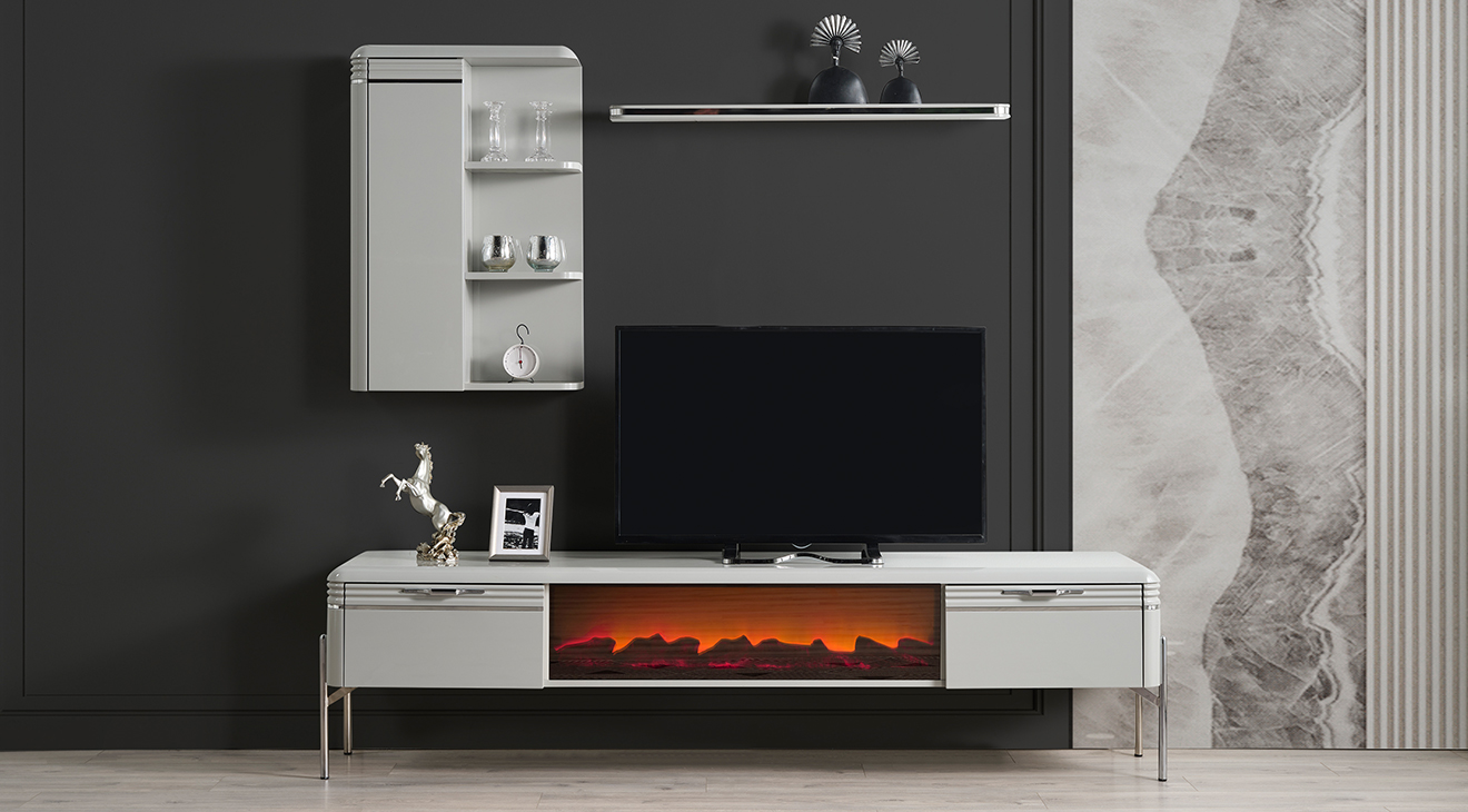 Lodge Fog Gray Fireplace Tv Unit