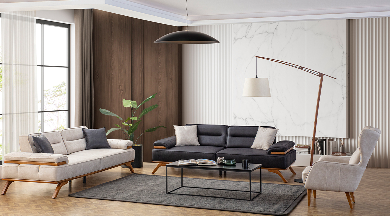 Buffy Wooden Leg Sofa Set
