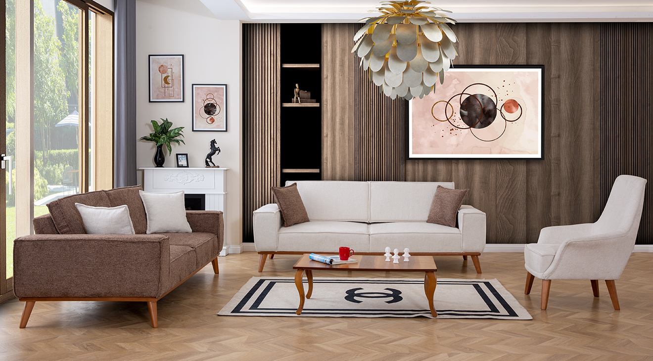 Luke Wooden Leg Sofa Set