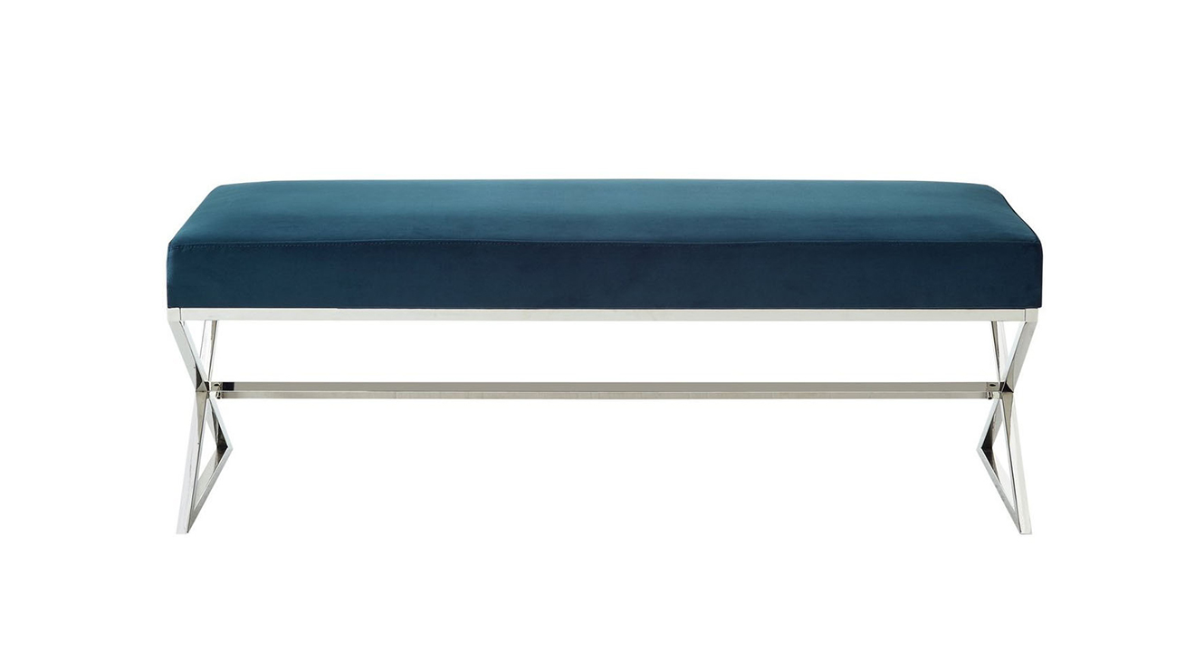 Luxury Gümüş Metal Ayaklı Bench (Mavi)