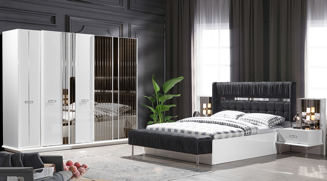 Madrit White Metal Leg Bedroom Set