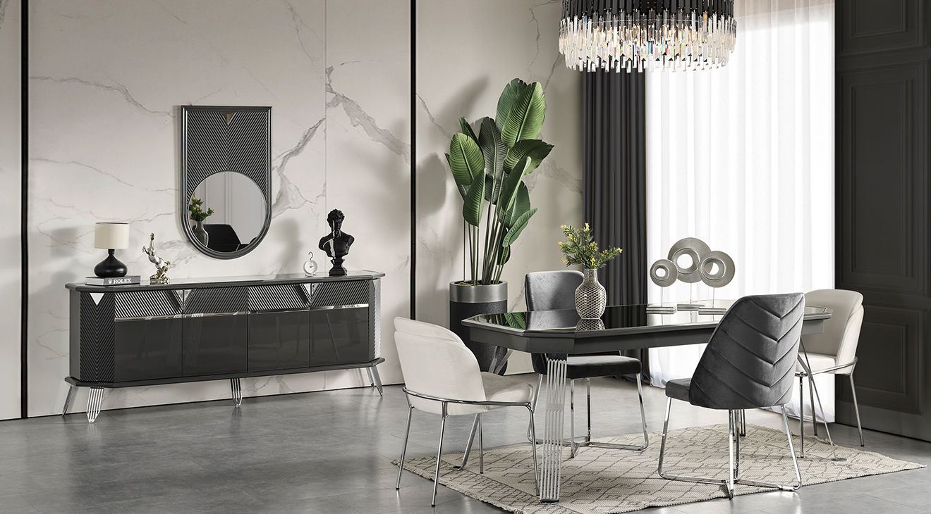 Madrid Silver Metal Leg Dining Room Set