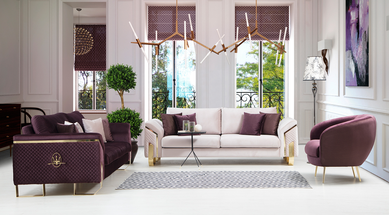 Maserati Gold Metal Leg Sofa Set