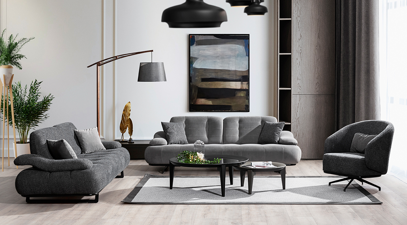 New Maserati Gray Modern Sofa Set